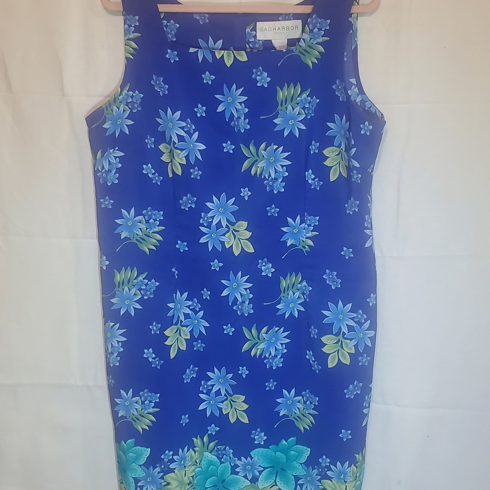 Sag Harbor Blue Sheath Midi Dress Scoop Neck Sleeveless